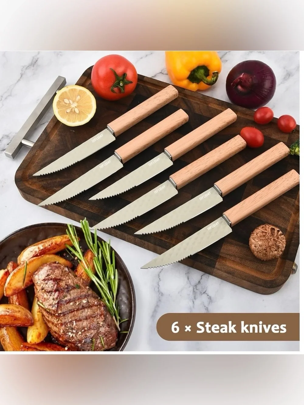 Beige In-Drawer Knife Block Set with Wood Handles